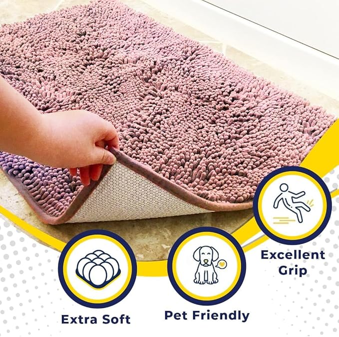 Muddy Mat® | Super Absorbent Door Mat Indoor, Microfiber Quick Dry Chenille Entryway Rug, Non-Slip Front Door Mat, Indoor Mats for Entryway, Machine Washable Pet Rug, Light Pink 36" x 120"