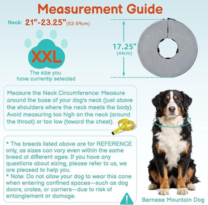 Sponge Dog Cone After Surgery, No Inflation Required Dog Donut Collar to Stop Licking, Inflatable Cone Alternatives for Large Pets, Soft Recovery Collar with Protective Shield (Grey, XXL)