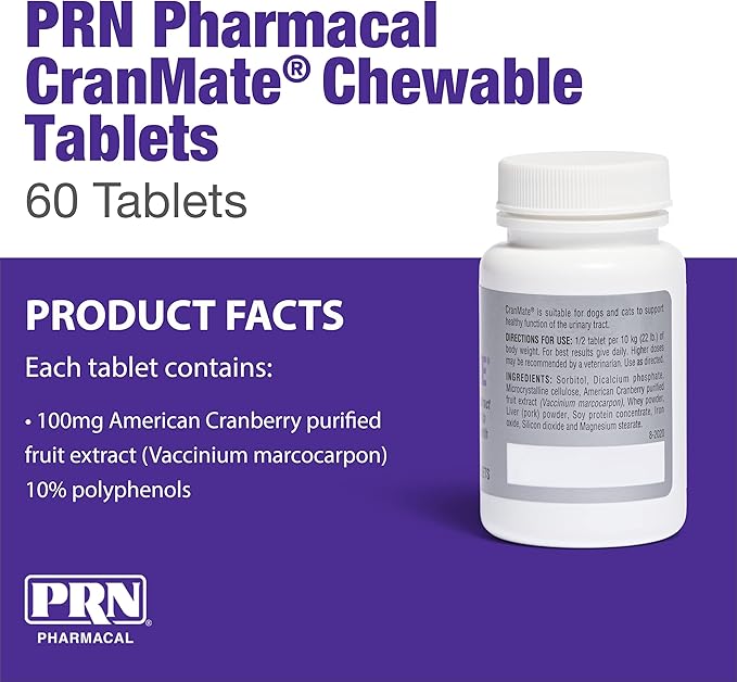PRN Pharmacal CranMate Cranberry Supplement - Chewable Cranberry Extract - Nutritional Supplements for Dogs & Cats - Urinary Tract Health - Vet Formulated for Pet Urinary Care - 60 Count