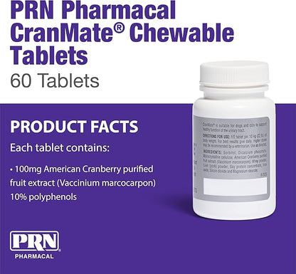 PRN Pharmacal CranMate Cranberry Supplement - Chewable Cranberry Extract - Nutritional Supplements for Dogs & Cats - Urinary Tract Health - Vet Formulated for Pet Urinary Care - 60 Count