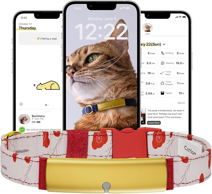 Health Tracker for Cats - Smart Cat Collar with Safety Breakaway Buckle for Indoor Cats, Wellness Alerts, Real-time Monitoring (Kimono (Ume),L)