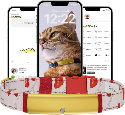 Health Tracker for Cats - Smart Cat Collar with Safety Breakaway Buckle for Indoor Cats, Wellness Alerts, Real-time Monitoring (Kimono (Ume),S)