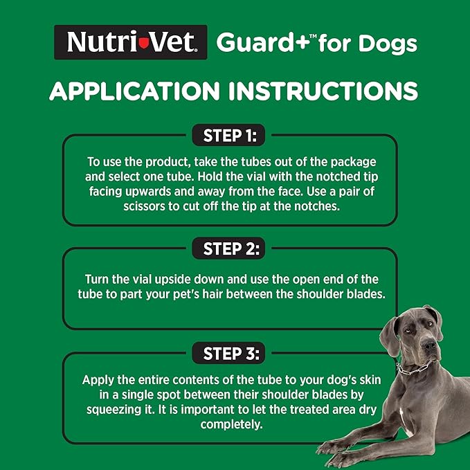 Nutri-Vet Guard+ for Dogs - Flea & Tick Prevention Treatment for Dogs 89-132 lbs. - Waterproof Topical- 90 Days of Protection - 3 Monthly Doses