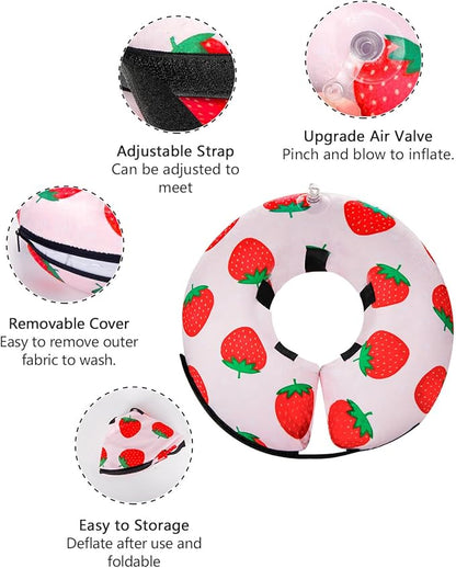 MIDOG Inflatable Dog Cone Alternative for After Surgery - Soft Protective Donut Collar Prevents Licking, Comfortable Recovery E-Collar Alternative for Small Medium Large Dogs (Strawberry,M)