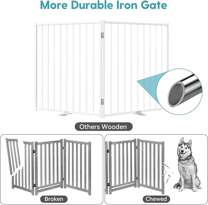 No Pawblems Free Standing Dog Gate, 30" Tall Foldable Dog Fence for Indoor, Up to 52 Inch Extra Wide Puppy Gate Extension for Stairs, Hallways, Doorways, Deck, Yard (White, 2 Panels)