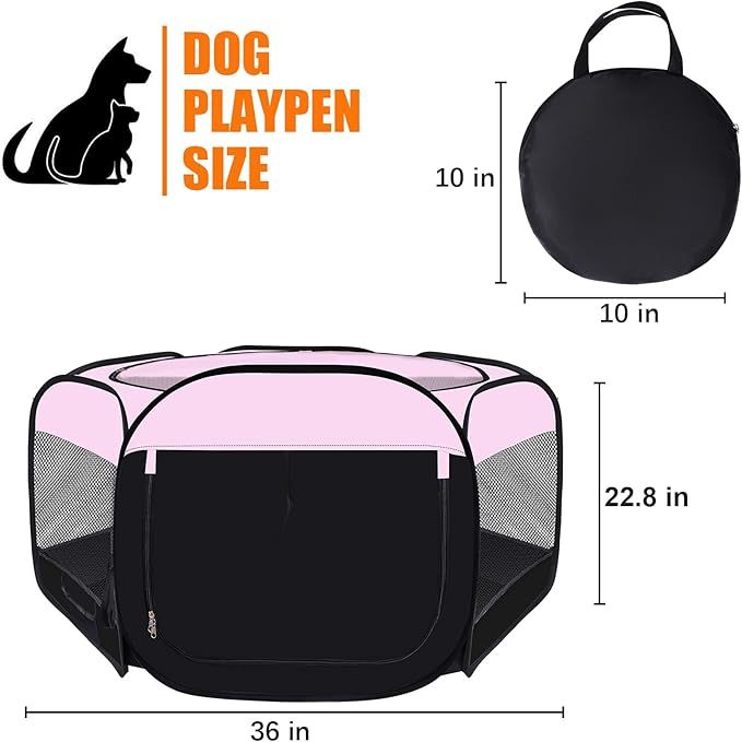Dog Cat Playpen,Portable Pet Puppy Playpen,Rabbit Puppy Dog Play Pen for Indoors,Dogs Tent for Indoor Cats,Kitten Playpen,Collapsible Small Cats Crate Cage for Small Dogs with Carrying Case(Pink, M)