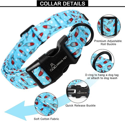 ARING PET Summer Dog Collar, Cute Blue Ice Pop Pet Collars with Quick Release Buckle for Puppy Small Medium Large Boy Girl Dogs-S
