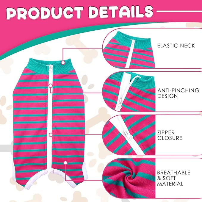 Dog Recovery Suit, Puppy Surgical Pajamas Bodysuit for Dogs Cats After Spay Neuter Surgery Abdominal Wound Bandages, Striped Onesie Pant for Shedding Skin Disease, Anti-Licking Cone Alternative S