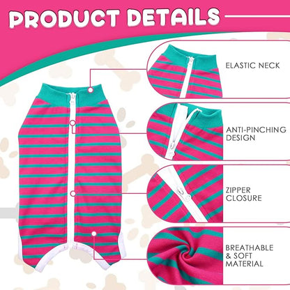 Dog Recovery Suit, Puppy Surgical Pajamas Bodysuit for Dogs Cats After Spay Neuter Surgery Abdominal Wound Bandages, Striped Onesie Pant for Shedding Skin Disease, Anti-Licking Cone Alternative XS