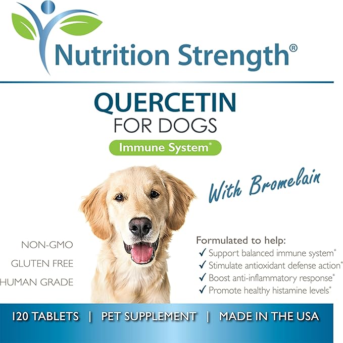 Quercetin for Dogs with Bromelain to Support Balanced Immune System, Promote Inflammatory Relief & Antioxidant Activity, Quercetin for Dog Allergies, 120 Chewable Tablets