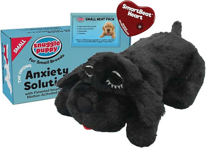 Snuggle Puppy Original Junior Heartbeat Puppy Toy for Small Breeds, Compact Plush Dog Toy with Real-Feel Pulse for Crate Time and Rest - Black