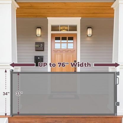 76" Retractable Baby Gates Extra Wide, Mesh Long Dog Gate for Wide Openings, Indoor Outdoor Stair Gate for Doorways Hallways Deck Porch, Child Pet Safety Essentials for Home, Grey