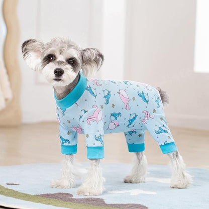 Dog Recovery Suit for Surgery Small Medium Dogs Onesie, Cute Soft Dog Pajamas Bodysuit Cone Alternative Prevent Licking Recovery Suit Female Male (Dolphins, X-Large)