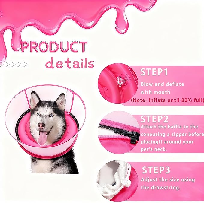 2-in-1 Soft Inflatable Dog Cone Collar Alternative with Enhanced Anti-Licking Guard Shield, Dog Collar After Surgery, Adjustable Recovery Cones for Large Medium Small Dogs and Cats(Pink, XL)