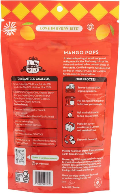 Lord Jameson: Mango Pops 6 oz - Dog Patisserie Treats, Organic Soft & Chewy No-Bake Bites, Fiber-Packed, Plant Based, Gluten & Preservative Free