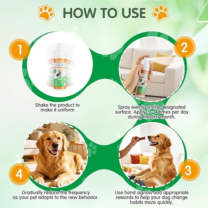 2 Bottles Bitter Apple Spray for Dogs - No Chew Spray for Dogs to Stop Barking Marking and Nibbling - Natural Ingredients Dog Repellent Spray for Furniture and Your Belongings Green