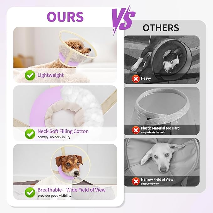 Soft Dog Cone Collar to Stop Licking-Adjustable Comfortable Mesh Recovery Collars After Surgery for Small Miniature Dogs, Alternative to Plastic Elizabethan Collar for Neuter Incision Care (Purple,M)