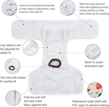 CuteBone Dog Diapers Female Washable Small Medium Large 3 Pack Reusable Doggie Diapers Puppy Period Pants for Doggy Heat Cycle Peeing D31XS