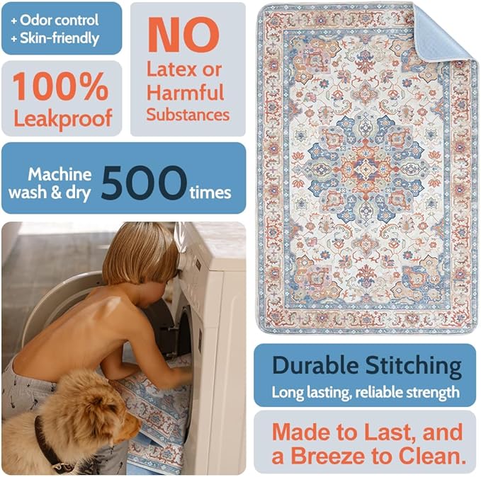 Washable Pee Pads for Dogs 2 Pack Reusable Puppy Training Pads 60"x48" Super Absorbent Waterproof Dog Training Pads, Non-Slip Potty Pads Whelping Pads Litter Mat Pet Supplies Beige