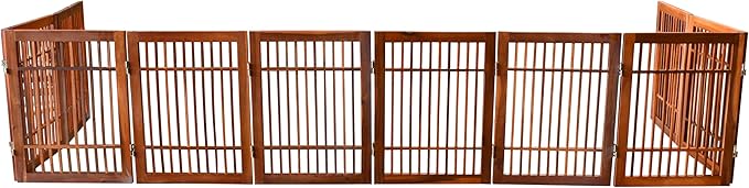 Urnporium Freestanding Wooden Dog Gate Foldable Indoor Pet Gate No Drill Expandable Barrier for Doorways Stairs Hallway Portable Wood Fence for Small Dogs & Puppies (Brown Pet Gate, 10 Panel 24" Tall)