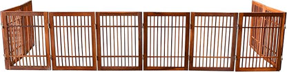Urnporium Freestanding Wooden Dog Gate Foldable Indoor Pet Gate No Drill Expandable Barrier for Doorways Stairs Hallway Portable Wood Fence for Small Dogs & Puppies (Brown Pet Gate, 10 Panel 24" Tall)