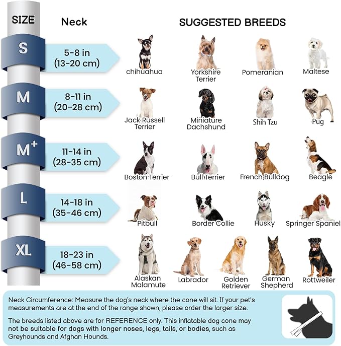 BARKLESS Inflatable Dog Cone, Protective Dog Surgery Collar to Stop Licking Biting Wounds, Patented Soft Donut Cone with Clear Shield, Adjustable Blow-up Collar for Surgery (Grey, M (Neck: 8"-11"))