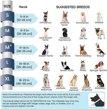 BARKLESS Inflatable Dog Cone, Protective Dog Surgery Collar to Stop Licking Biting Wounds, Patented Soft Donut Cone with Clear Shield, Adjustable Blow-up Collar for Surgery Recovery (Grey, L)