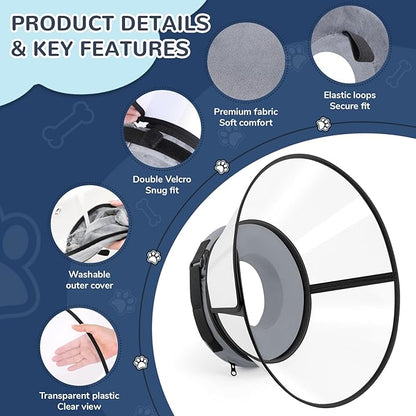 Sponge Core Dog Cone, Inflatable Dog Cone Collar Alternative, Dogs Donut Collar After Surgery, Soft Cone for Large Medium Small Dogs to Stop Licking, No Inflation Required, Clear View(Size 3, Gray)