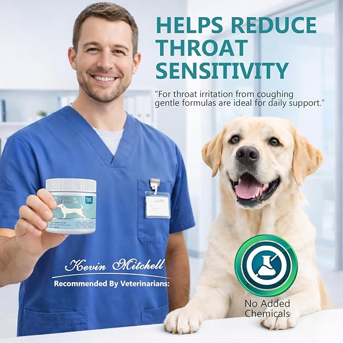 HAPIPET Dog Cough & Throat Relief Chews, Natural Kennel Cough Treatment with Herbal Extracts – Real Chicken Flavor, Soothes Breathing Discomfort, 120 Soft Chews