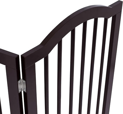 INTERNET'S BEST Arched Top Dog Gate | 4 Panel, 36" H Wooden Pet Barrier for Dogs or Cats | Freestanding Folding Room Divider for Doorways, Hallways, Stairs, and Porch | Portable, Extra Wide | Espresso