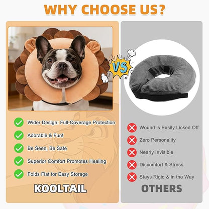 KOOLTAIL Inflatable Dog Cone Collar, Soft Donut E Collar for Dogs After Surgery to Stop Licking Enhanced Alternative, Blow Up Pet Neck Pillow Recovery Adjustable Cone for Dog Cat, Upgrade Size,Lion XL