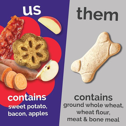 Fruitables Skinny Mini Dog Treats, Healthy Sweet Potato Treat for Dogs, Low Calorie & Delicious, Puppy Training, No Wheat, Corn or Soy, Made in the USA, Bacon and Apple Flavor, 12oz