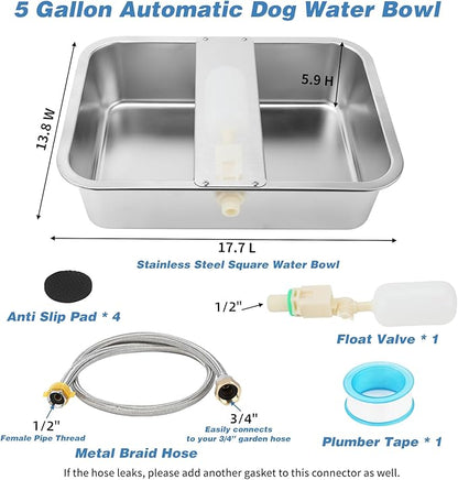 YUEPET 5 Gallon Auto Dog Water Bowl Dispenser Outside Automatic Water Dispenser for Large Dogs Stainless Steel Auto-Fill Dog Waterer Feeder with Float Valve for Pets Indoor Outdoor Use