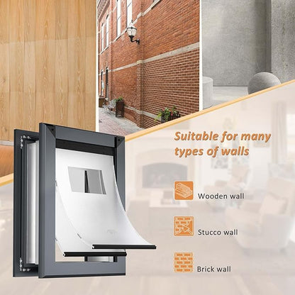 FreeStanding Dog Door for Wall, Large Dog Door with Heavy Duty Aluminum Frame, Telescoping Tunnel, Double Magnetic Flaps and Double Sliding Lock Panels, Up to 110lbs, Smoky Gray