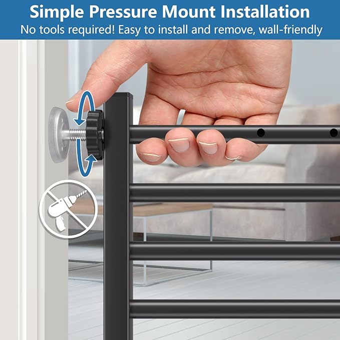 Malier Indoor Dog Gate with Door, 26-41" Extra Wide Full Metal Pet Gate Short Dog Gate for Stairs, Pressure Mount 10'' Tall Small Puppy Low Gate Easy Step Over for Doorways