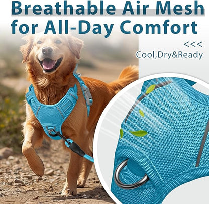 BARKBAY Dog Harness No Pull with ID Tag Pocket - Heavy Duty, Reflective, Easy Control for Large Dogs(Ocean Blue,XL)