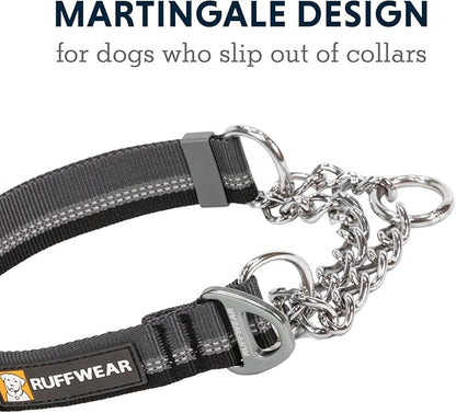 Ruffwear, Chain Reaction Dog Collar, Adjustable Reflective Martingale Escape-Proof Collar with Stainless Steel Chain, Professional Training Control, Basalt Gray, 14"-20"
