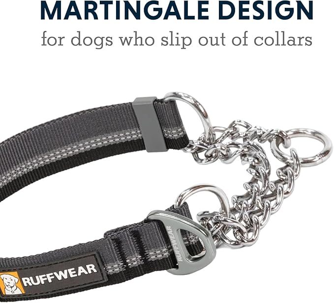 Ruffwear, Chain Reaction Dog Collar, Adjustable Reflective Martingale Escape-Proof Collar with Stainless Steel Chain, Professional Training Control, Basalt Gray, 11"-14"