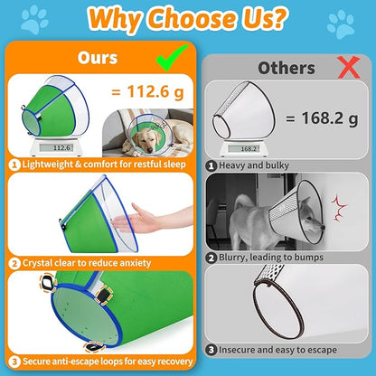 Dog Cone Collar, Clear Soft Cone for Dogs After Surgery to Stop Licking, Breathable Mesh Recovery Collar with Elastic Loop for Snug Fit, Adjustable E-Collar for Small Dogs, Green Size 1