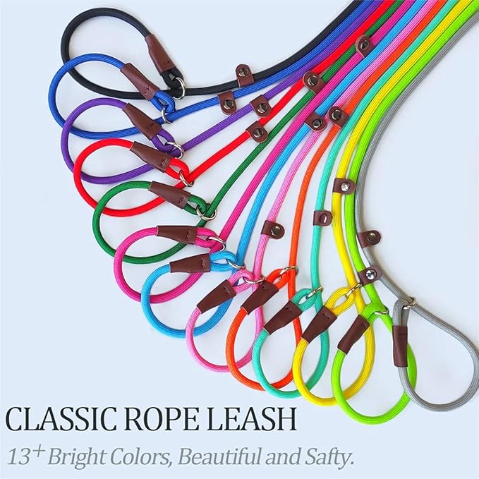 MayPaw Slip Lead Control Leash for Dogs No Pull, 13+ Colors Classic Dog Lead 7 FT Pet Slip Leash, 1/4” Rope Leashes for Small Medium Animals (7ft*1/4", Red)