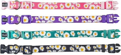 Dog Collar and Leash Set, Cute Daisy Pattern, Polyester Material, 5ft Leash, for Small Dogs.(Small,Green Daisy)
