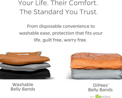 Pet Parents® DiPees® Disposable Belly Bands for Male Dogs + Extendrs®, Male Dog Wraps, Leak Proof, Up to 83% Plant Based, Premium Disposable Dog Diapers Male (Grey, Small (12-20"), 10ct)