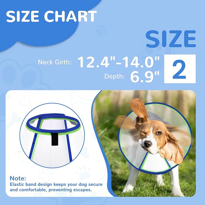 Soft Dog Cone Collar for Dogs After Surgery, Transparent Cone for Dogs to Stop Licking, Breathable Dog Neck Cone for Small Medium Large Dog, Adjustable Elizabethan Pet Recovery Collar (Blue, Size 2)