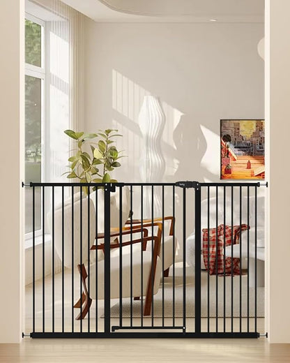 keny 36" Extra Tall Baby Gate for Stairs, 29"-55" Wide Auto Close Dog Gate for Doorways, Pressure Mounted Easy Walk Through Pet Gate with Door, Black