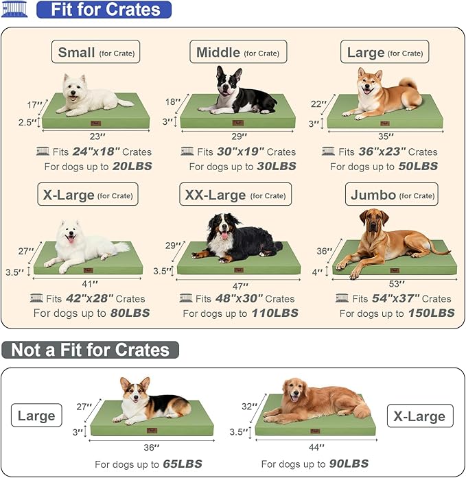 Outdoor Large Washable Dog Bed, Orthopedic Egg Crate Foam Dog Crate Mat for Large Dogs with Removable Oxford Cooling Cover, Light Green