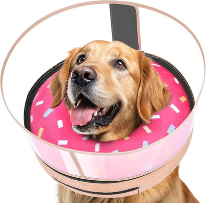 Inflatable Dog Cone with Anti-Licking Clear Shield, Protective Dog Donut Collar After Surgery, Adjustable Soft Recovery Cone for Pets, Alternative Collar with Buckle Strap (Pink, S)