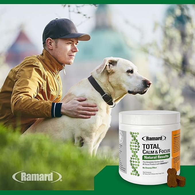Ramard Total Calm & Focus Dog Treat Supplement - Natural Calming Chews with Magnesium & B-Vitamins - 45 Soft Chews for Canine Calmness During Training, Grooming, and Everyday Enjoyment
