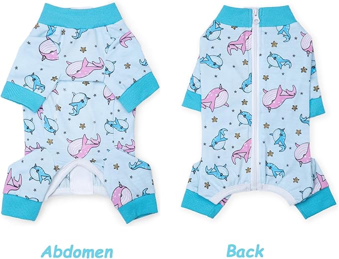 Dog Recovery Suit for Surgery Small Medium Dogs Onesie, Cute Soft Dog Pajamas Bodysuit Cone Alternative Prevent Licking Recovery Suit Female Male (Dolphins, Large)