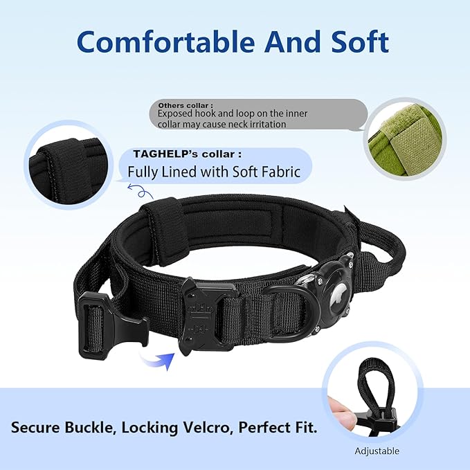 Tactical Dog Collar with AirTag Holder | Heavy Duty & Adjustable GPS Tracking Compatible with Apple AirTag | 100% Waterproof Case & Control Handle for Large Dogs (Camo, XL)