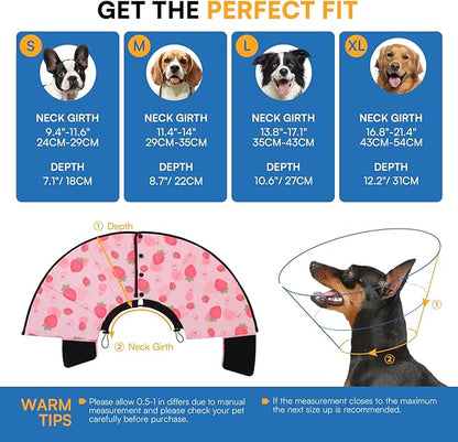 Queenmore Dog Cone, Dog Cones for Small Dogs, Adjustable Soft Cone for Dogs Recovery Collars & Cones, Comfortable Pet Cone After Surgery for Wound Healing, Strawberry S